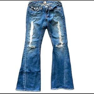 Sz29 True Religion Med Wash destroyed Flared leg denim VGUC